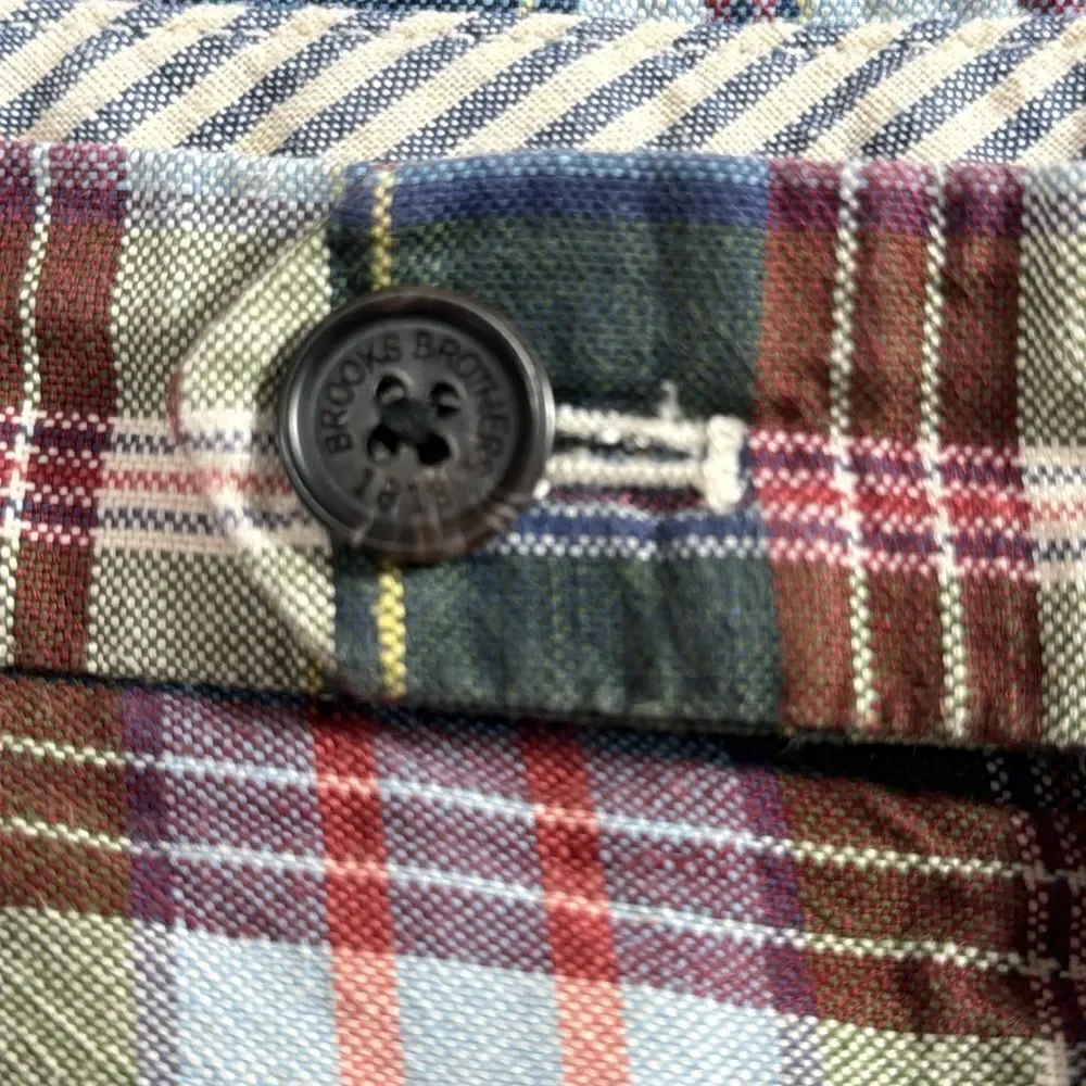 Brooks Brothers Mens Linen Blend Chino Flat Front Plaid Casual Pockets